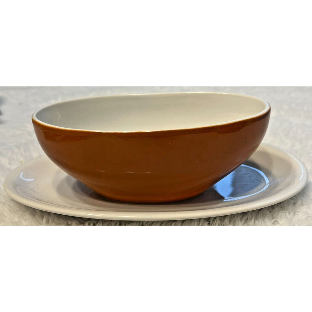 Vintage Ironstone Harmony House Tierra Gravy‎ Boat w/ Plate 6” Brown Retro MCM
